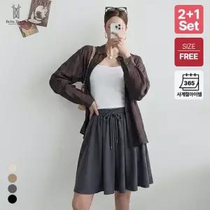 3종세트 벨라도나 여성 여리핏 찰랑 플레어 치마바지 냉장고 밴딩 숏 큐롯 팬츠 BLN26_P288s3