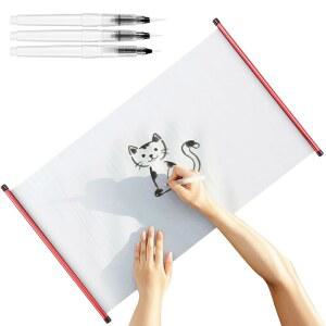 ForraFun 재사용 가능한 물 그림 필기 천 캔버스 페인트 보드 3 브러시 27 x 16인치 서예 매트 명상 연습