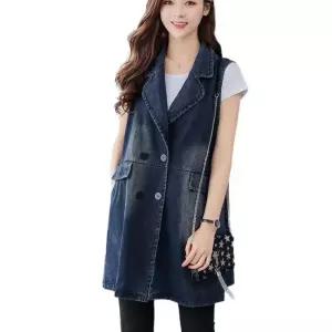 여성롱청조끼 민소매 봄 여름 루즈핏 청조끼 캐주얼 오버핏 데님 빅사이즈 빈티지