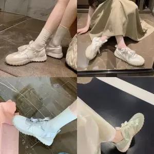 여성용 면 여름 워킹화 콜라보 소프트솔리드 슈즈 스포츠 발레풍 아가일 새틴 원픽2