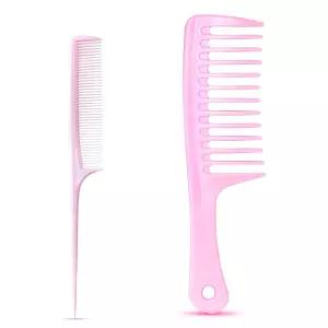 2pcs 와이드 이빨 빗 및 쥐꼬리 습하거나 건조한 사용 스타일링 엉킴 제거 여행 모든 헤어 타입을 위한