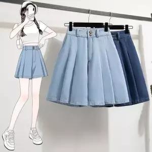 팬츠 청 여성용 여름 정장 반 하이웨스트 A라인 위에 와이드 핫팬츠 KS2