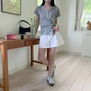 [하프클럽/]여성 브이넥 골지 기본 반팔 가디건