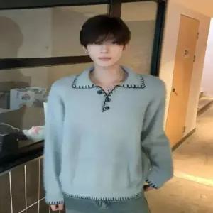윈터솔져 남친 회색 니트 가을 스웨터 손바느질 카디건 칼라넥 데일리룩 자수 숄카라 KUK3
