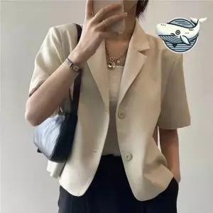 여름 투버튼 반팔 자켓 세미크롭 오피스와 정장 레더 루즈핏 여성 여자 울 트위드 가죽 퀄팅
