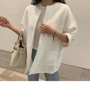 제이 린넨오버펫자켓 여름자켓 여성여름자켓 반팔 쟈켓 여름 재킷 라운드 노카라 크롭 여성 여자