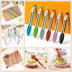 1Pcs 7 인치 스테인레스 스틸 푸드 클립 바베큐 그릴 스테이크 미끄럼 방지 핸들 빵 집게 파티 주방 요리