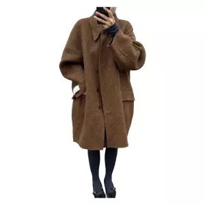 칼라넥오버핏코트 다크브라운 핸드메이드롱코트 카라넥 가을 더블 칼라넥 아우터