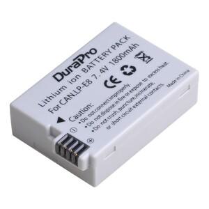 DuraPro LP-E8 LP E8 1800mAh 배터리 + 충전기 캐논 EOS 550D 600D Kiss X4 X5 X6i Rebel T2i T5i용