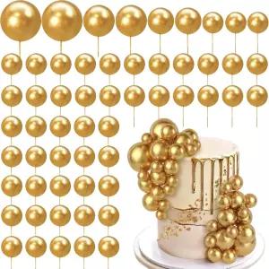 56 PCS 볼 케이크 DIY 베이킹 장식 컵케이크 토퍼와 결혼 기념일 생일을 위한 골드 4 사이즈 선택