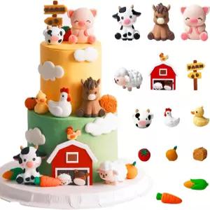 농장 동물 케이크 토핑 5PCS 귀여운 소 닭 말 돼지 양 생일 장식이 포함되어 있습니다