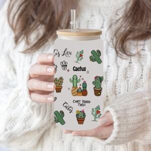 3D UV DTF 전송 스티커 16oz 컵 랩 식물 선인장 DIY 유리 세라믹 금속 가죽 등에 인쇄 D13396