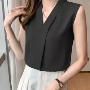 여성 카라 V넥 민소매 블라우스 1P 여름 정장 이너 셔츠 슬리브리스