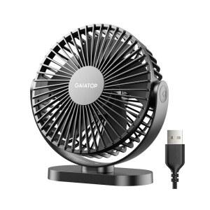 가이아탑 USB 책상 선풍기 5인치 작고 조용한 강력한 3단 속도 90 회전 개인용 미니 휴대용 데스크탑 테이블 오피스 자동차 여행용 실내 블랙