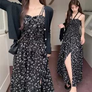 [신세계라이브쇼핑][옷자락] 여자 데일리룩 여리여리핏 플라워 스모크 밴딩 홀터넥 롱원피스