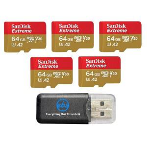 64GB 익스트림 MicroSDXC 메모리 카드(5팩) DJI 드론 시리즈 미니 4 프로(SDSQXAA-064G-GN6MN) V30 A2 4K UHD UHS-I 번들과 함께 작동 (1) 스트롬볼리 MicroSD 카드 리더 제외한 모든 기능 포함