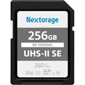 넥스토리지 256GB SDXC UHS-II V60 일본 브랜드 맥스. 쓰기 속도 100MB /s 최대. 읽기 280MB 4K 레코딩 NX-F2SE256G /INE 카메라용 SD 카드 메모리