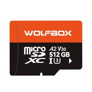 어댑터가 장착된 WOLFBOX 512GB MicroSD 카드 최대 100MB/s U3 A2 V30 고속 전송 4K UHD 비디오 녹화 지원 G840S / G930 G900PRO G900 Tripro 대시 캠에 적합