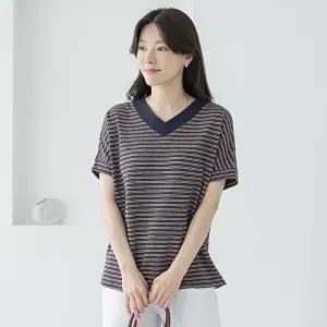 [마담4060]엄마옷 마담4060 티셔츠 여성 데일리 가오리스트라이프 -YTE2604097-