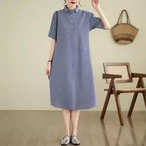 타노스원피스 면 여사친 롱 여름 빈티지 캐주얼 데일리룩 루즈핏 드레스 마 카라넥 반팔 KUK2