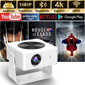 빔프로젝터 미니 4K T1PRO 휴대용 안드로이드13 야외 듀얼밴드 150 시네마 BT5 WIFI6 자동 키스톤 ANSI