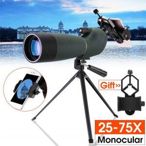 필드스코프 망원경 조류 관찰 MONOCULAR 쌍안경 전화 탐지 2575X70 삼각대 BAK4 방수 범위 홀더