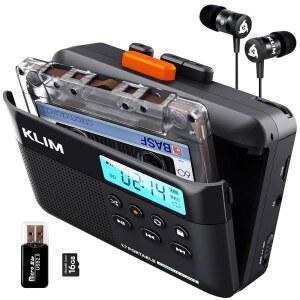 KLIM K7 카세트 테이프 플레이어 MP3 블랙 16GB 배터리 이어폰 스피커 내장 오렌지 카드 충전식 SD 마이크 휴대용 컨버터