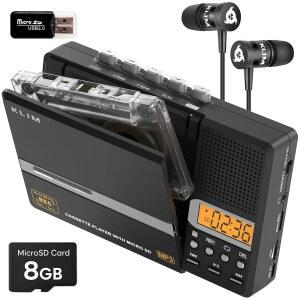 KLIM K10 휴대용 카세트 테이프 플레이어 레코더 카드 마이크 USB 스피커 SD 전송 배터리 USB 전원 내장 MP3 PC 컨버터 8GB 이어폰