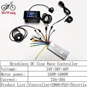 E-Bike 350W-1000W BLDC 사인파 30A 컨트롤러(PAS  스로틀 및 S966 컬러 LCD 세트 포함) 24V-36V-48V E-스