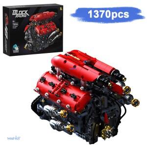 T5011 V8 터보 엔진 모델 전동 전동 1370피스 빌딩 키트 스포츠카 블록 청소년 및 성인 DIY