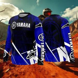 여름 MOTO YAMAHA 남성용 오토바이 라이딩 슈트 느슨한 통기성 고속 건조 오프로드 레이싱 긴팔 스포츠 티