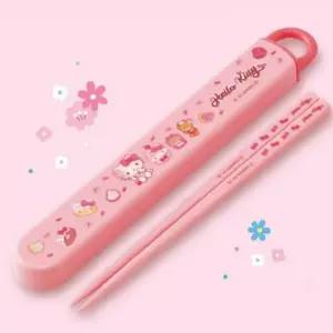 유아 식사 젓가락 휴대 보관 케이스 16.5cm 슬라이드 개폐 핑크 벚꽃 패턴