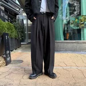 남자 와이드 슬랙스 쓰리턱 통큰 바지
