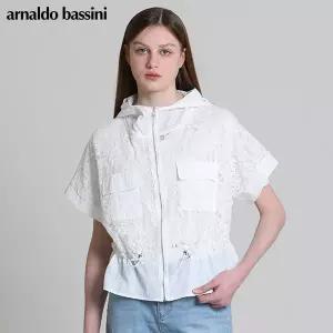 [아날도바시니(ARNALDO BASSINI)] 후드 레이스배색 스트링 반팔집업점퍼 (택가격: 118000원)