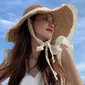 여행 인생샷 왕골 밀짚모자 여성 레이스 챙모자 바캉스 패션