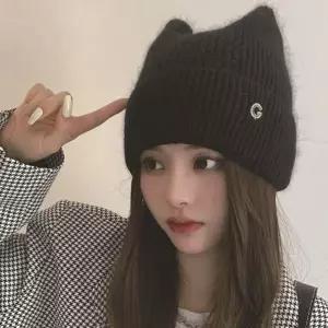 검정 고양이 귀 비니 니트 니트모자 뜨개모자 귀도리 방한모