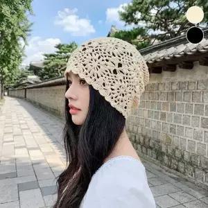 여성 여름비니 뜨개비니 짜임 여름모자 플라워짜임