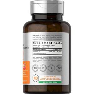 HORBAACH 비타민 B12 1000MCG 보충제 여성 비건 남성용 설하 빠른 글루텐 메틸코발라민 프리 GMO 용해 베리 400정 프리 태블릿