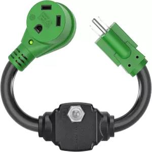 RVGUARD 과부하 보호기 30암페어 110볼트 RV 어댑터 코드 회로 차단기 포함 NEMA 5-15P TT-30R 전원 LED