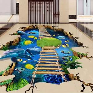 3D 바닥 타일 스티커 착시 효과 인테리어