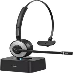 마이크가 있는 무선 블루투스 헤드셋 음소거 버튼이 가벼운 V53 노트북 PC 휴대폰 트럭 운전사 및 사무실