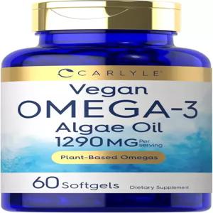 칼라일 오메가 3 보충제 1290mg 60개 소프트젤 식물성 비-GMO 및 텐 프리 조류 오일 함유