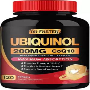 DRFOSTER Coq10 유비퀴놀 200mg 소프트젤 비타민 E PQQ 블랙 페퍼를 함유한 최대 흡수 강력한 제 120개