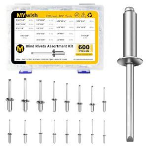MYWISH 600PCS 모음 스틸 32 알루미늄 리벳 16 키트 블라인드 사이즈 프로