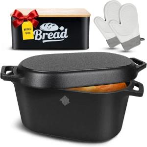 빵 굽는 ARC 더치 오븐에는 상자 및 내열 미트 뚜껑이 있는 3.6QT 타원형 주철 팬 사워도우용 사워도우