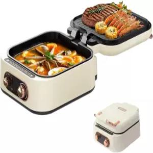 논스틱 코팅이 된 AORAN 7-in-1 전기 그릴 튀기기 굽기 끓이기 전골 찜 듀얼 존 온도 조절 기능 보관용