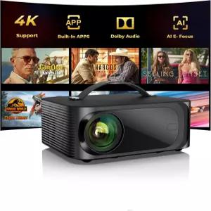 WiFi 및 블루투스를 지원하는 프로젝터-4K 프로 레벨 밝기/50W 도이비/내장 앱 야외 스마트 OS 2.0 AI 오토