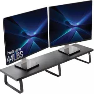VIVO 39인치 엑스트라 롱 모니터 스탠드 우드 앤 스틸 데스크톱 라이저 듀얼 스크린 TV 키보드 노트북