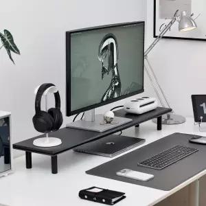 ROCDEER 대나무 이중 모니터 스탠드 라이저 언더 스토리지 포함 인체공학적 책상 선반으로 가정용 PC