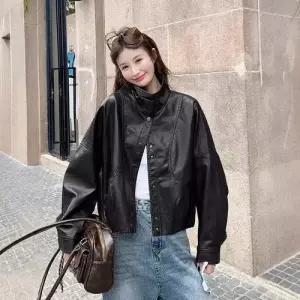 무천도사 여성용 여성 가을 빈티지 코트 차이나 가죽 자켓 메일라드 KKE3